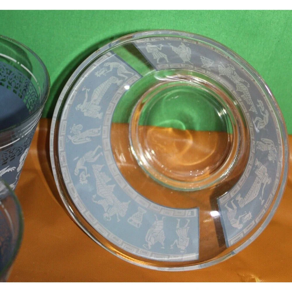 7 Pc Pattern Hazel Atlas Arabian Knights Wegewood Cups And Bowl Blue White